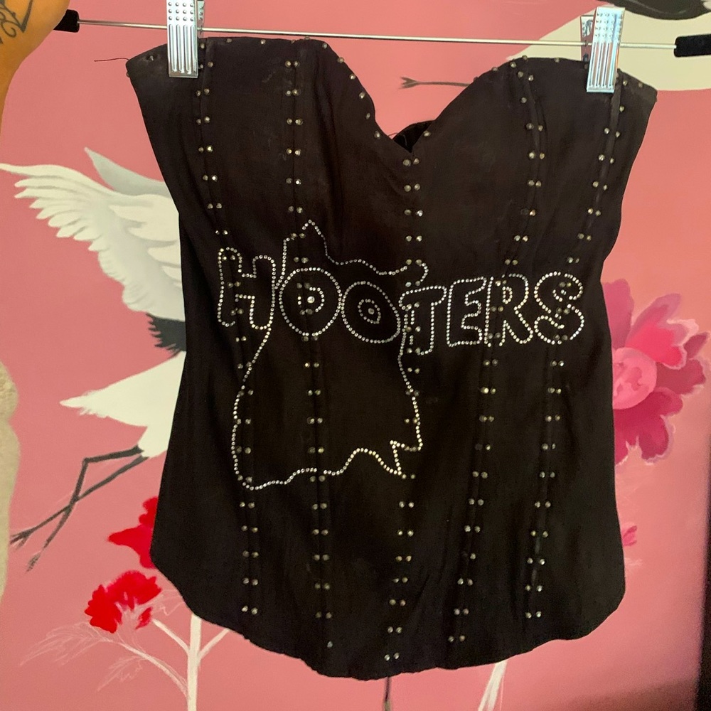 HOOTERS Y2K Custom Rhinestone Embellished Corset Top